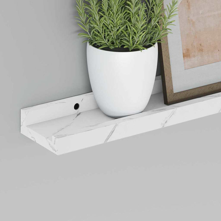 Wandplank met plank 2 pcs Wit Marmer 40 x 9 x 3 cm Bewerkt hout