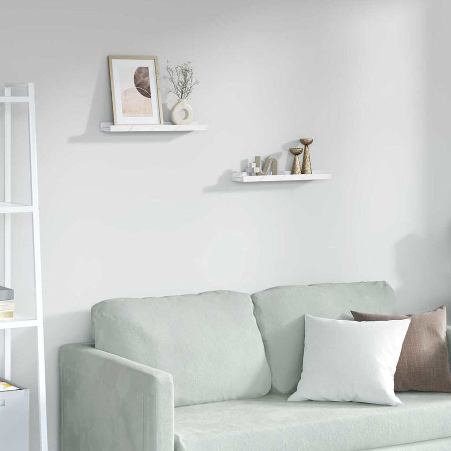 Wandplank met plank 2 pcs Wit Marmer 40 x 9 x 3 cm Bewerkt hout