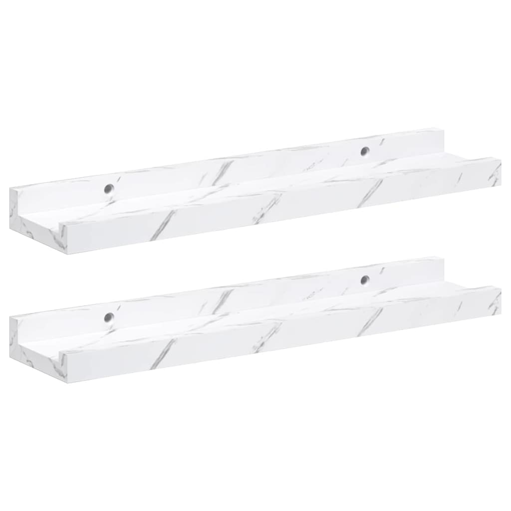 Wandplank met plank 2 pcs Wit Marmer 40 x 9 x 3 cm Bewerkt hout