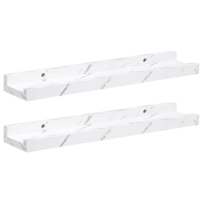 Wandplank met plank 2 pcs Wit Marmer 40 x 9 x 3 cm Bewerkt hout