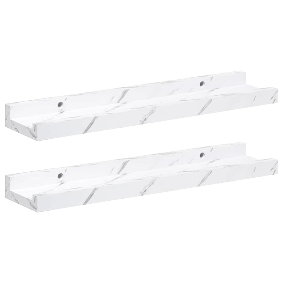 Wandplank met plank 2 pcs Wit Marmer 40 x 9 x 3 cm Bewerkt hout