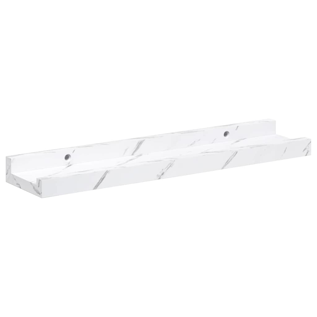 Wandplank met plank 2 pcs Wit Marmer 40 x 9 x 3 cm Bewerkt hout