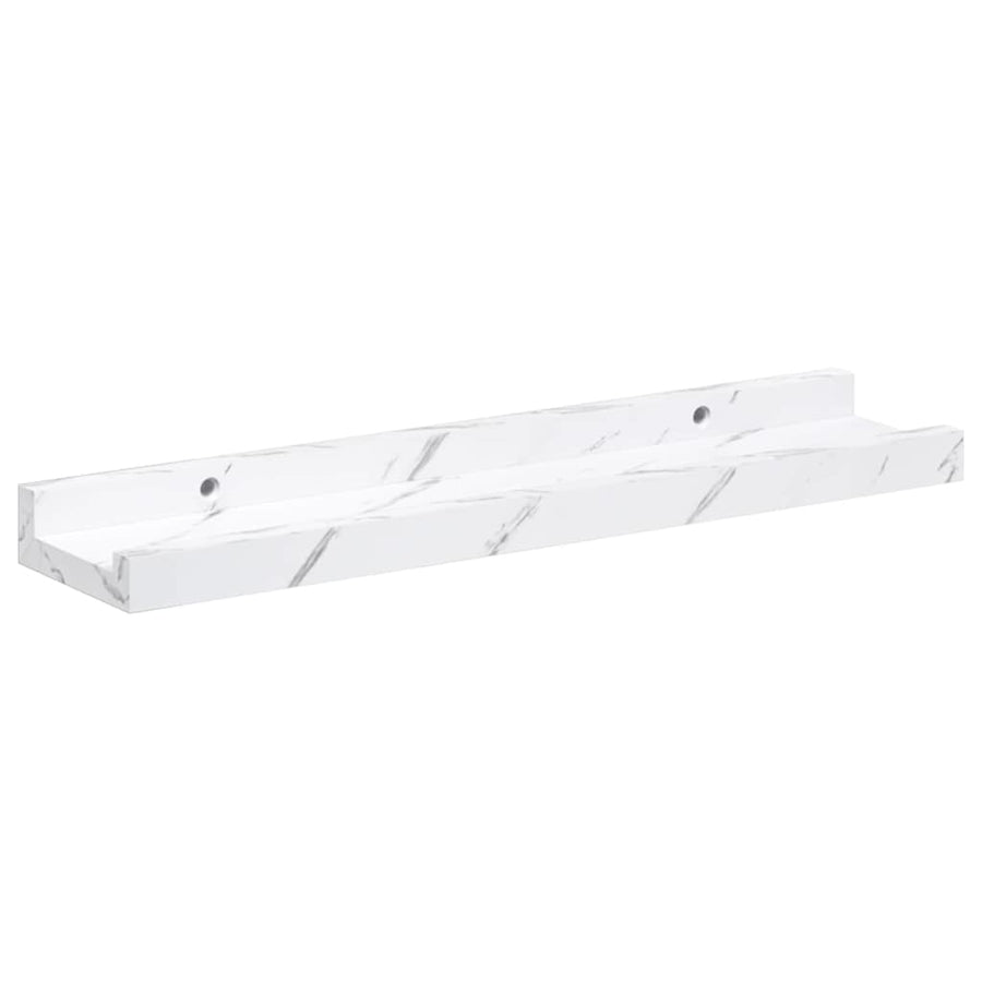 Wandplank met plank 2 pcs Wit Marmer 40 x 9 x 3 cm Bewerkt hout