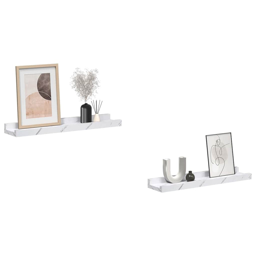 Wandplank met plank 2 pcs Wit Marmer 40 x 9 x 3 cm Bewerkt hout