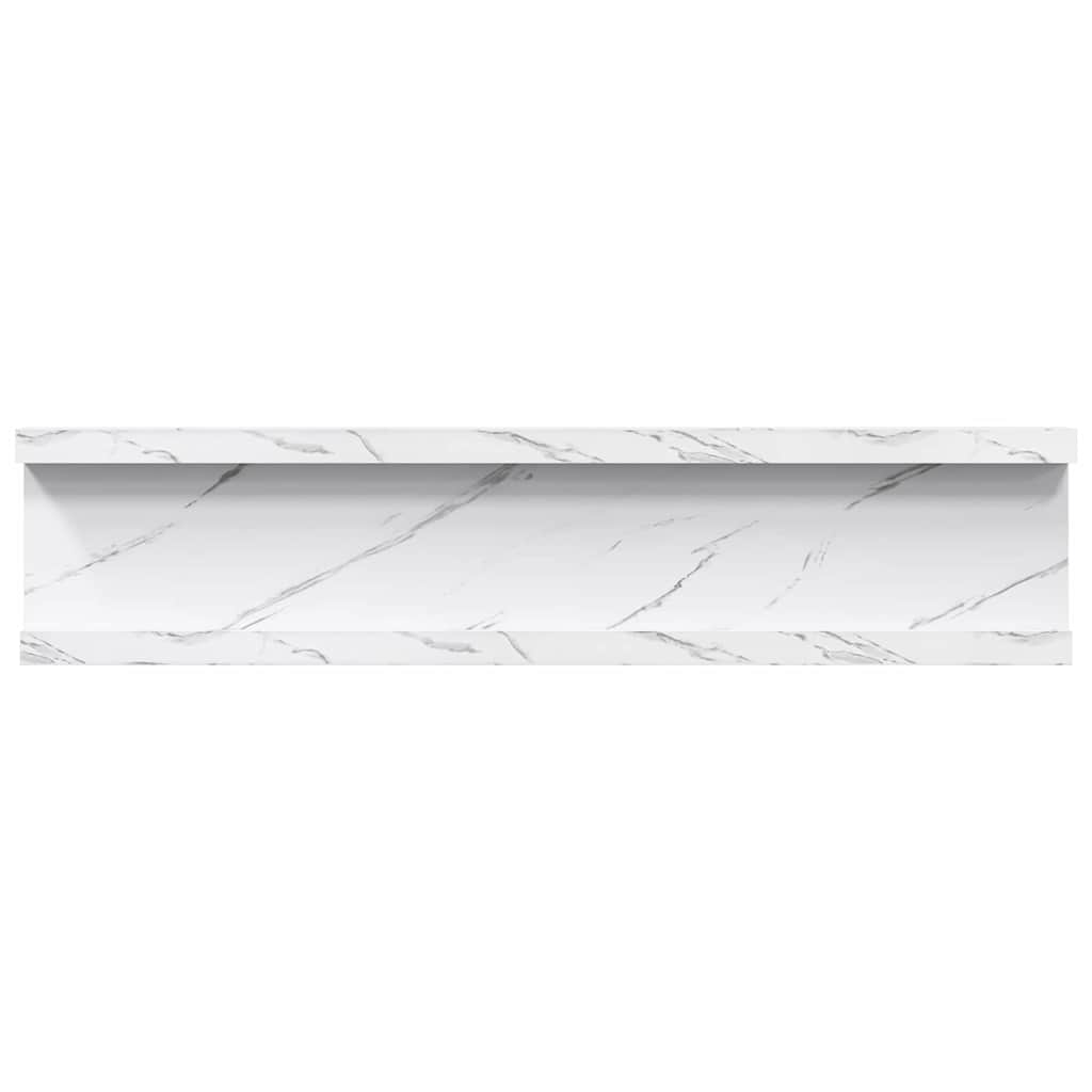 Wandplank met plank 2 pcs Wit Marmer 40 x 9 x 3 cm Bewerkt hout