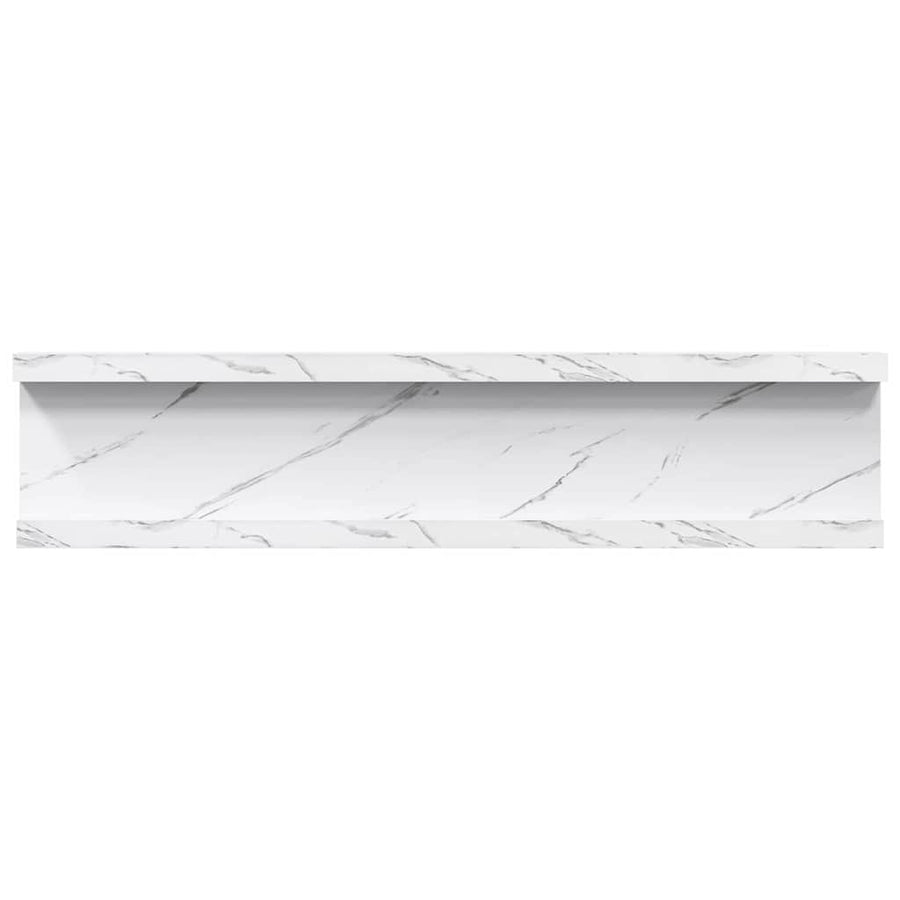 Wandplank met plank 2 pcs Wit Marmer 40 x 9 x 3 cm Bewerkt hout