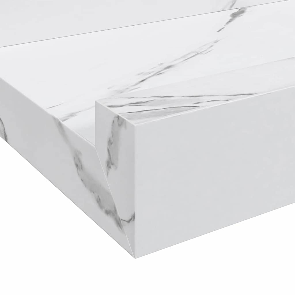 Wandplank met plank 2 pcs Wit Marmer 60 x 9 x 3 cm Bewerkt hout