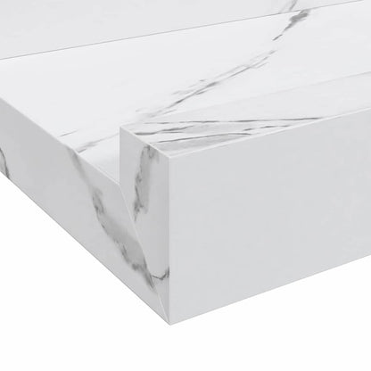 Wandplank met plank 2 pcs Wit Marmer 60 x 9 x 3 cm Bewerkt hout