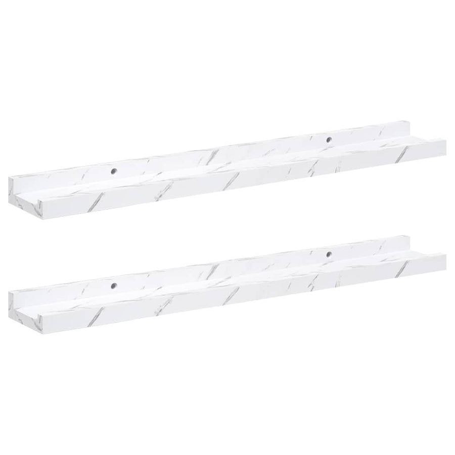 Wandplank met plank 2 pcs Wit Marmer 60 x 9 x 3 cm Bewerkt hout