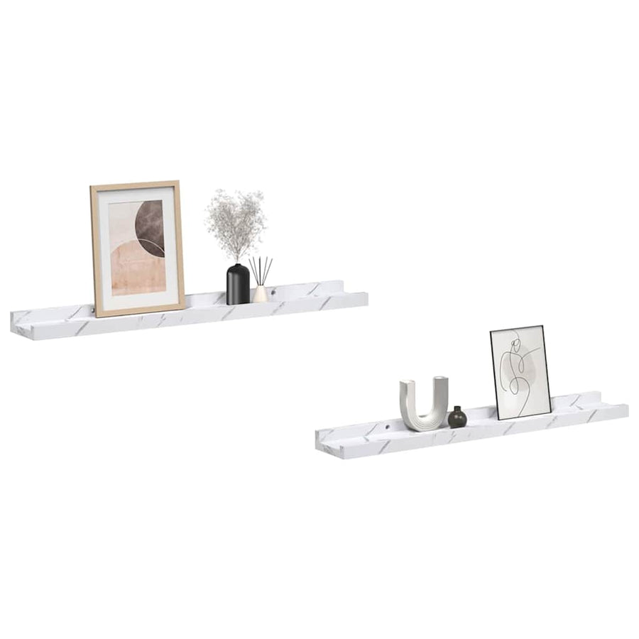 Wandplank met plank 2 pcs Wit Marmer 60 x 9 x 3 cm Bewerkt hout
