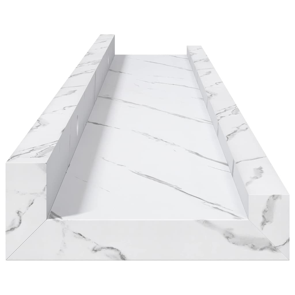 Wandplank met plank 2 pcs Wit Marmer 60 x 9 x 3 cm Bewerkt hout