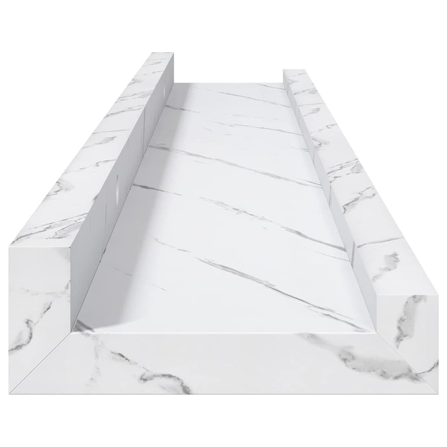 Wandplank met plank 2 pcs Wit Marmer 60 x 9 x 3 cm Bewerkt hout