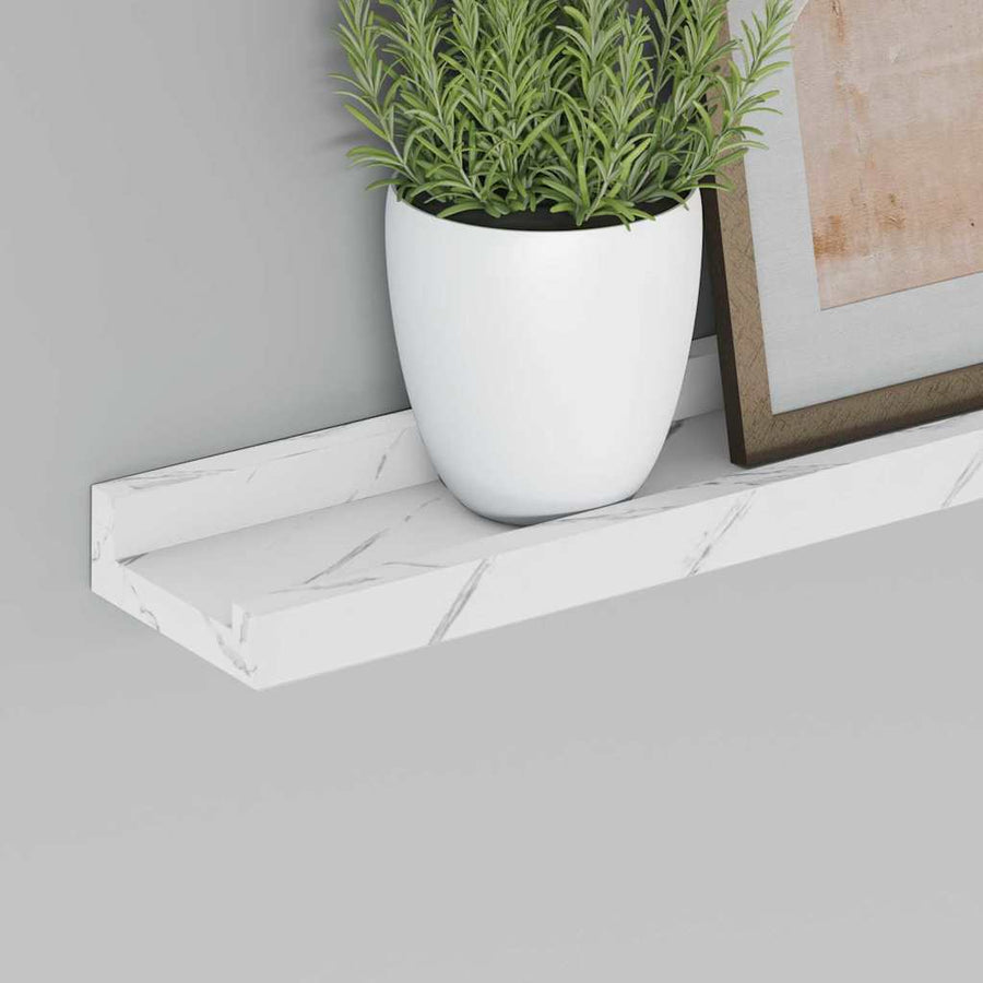 Wandplank met plank 2 pcs Wit Marmer 80 x 9 x 3 cm Bewerkt hout