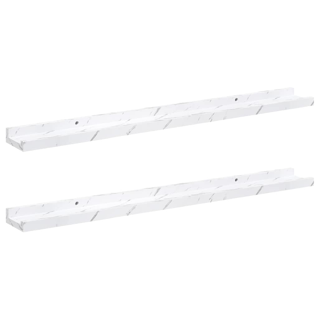 Wandplank met plank 2 pcs Wit Marmer 80 x 9 x 3 cm Bewerkt hout