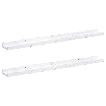 Wandplank met plank 2 pcs Wit Marmer 80 x 9 x 3 cm Bewerkt hout