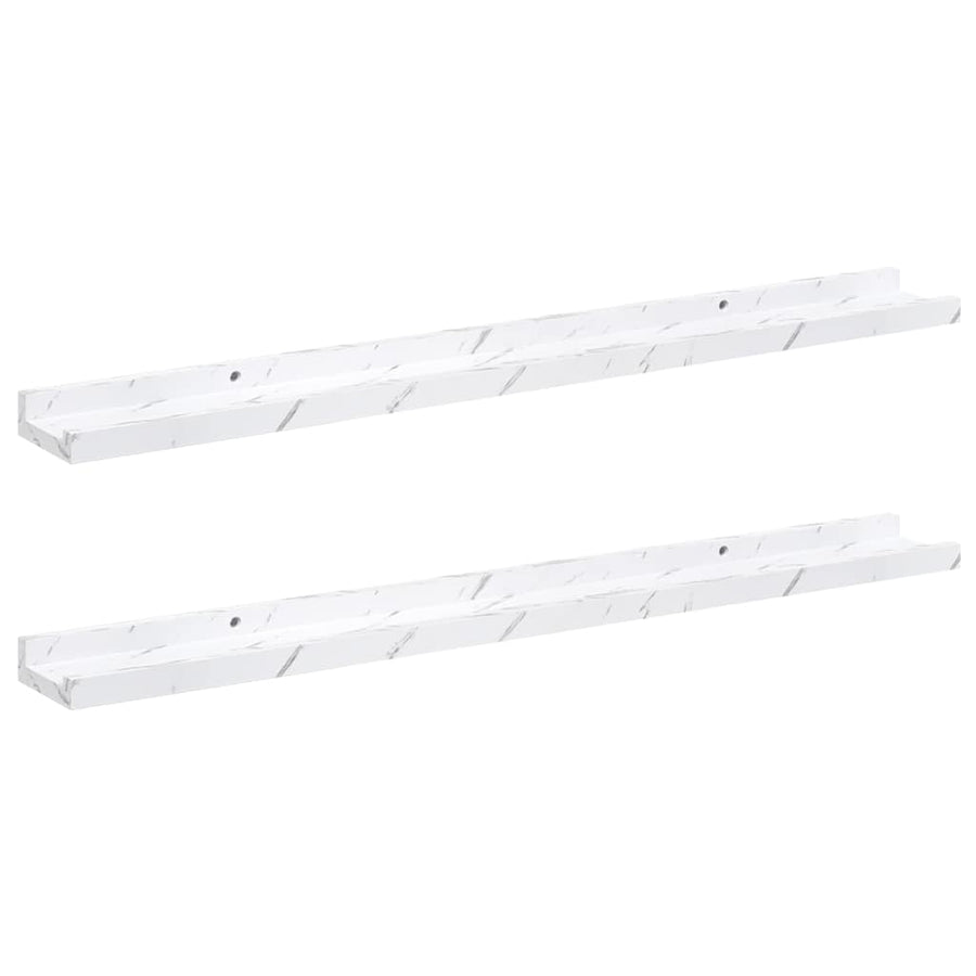Wandplank met plank 2 pcs Wit Marmer 80 x 9 x 3 cm Bewerkt hout