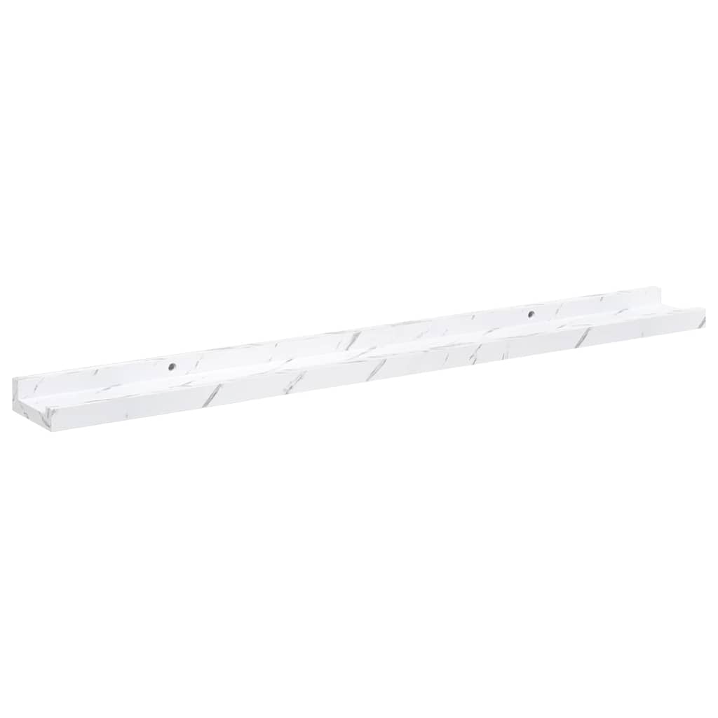 Wandplank met plank 2 pcs Wit Marmer 80 x 9 x 3 cm Bewerkt hout