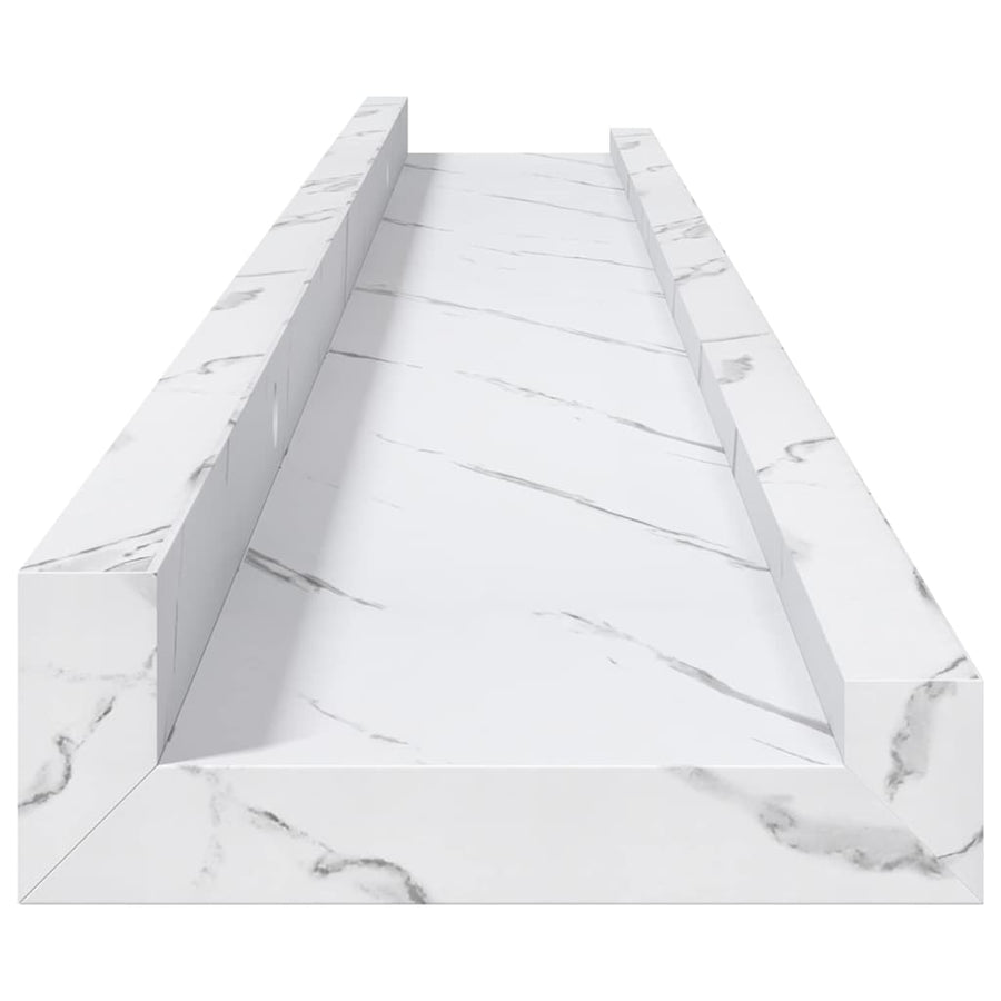 Wandplank met plank 2 pcs Wit Marmer 80 x 9 x 3 cm Bewerkt hout