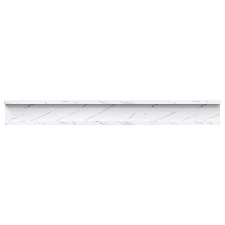 Wandplank met plank 2 pcs Wit Marmer 80 x 9 x 3 cm Bewerkt hout