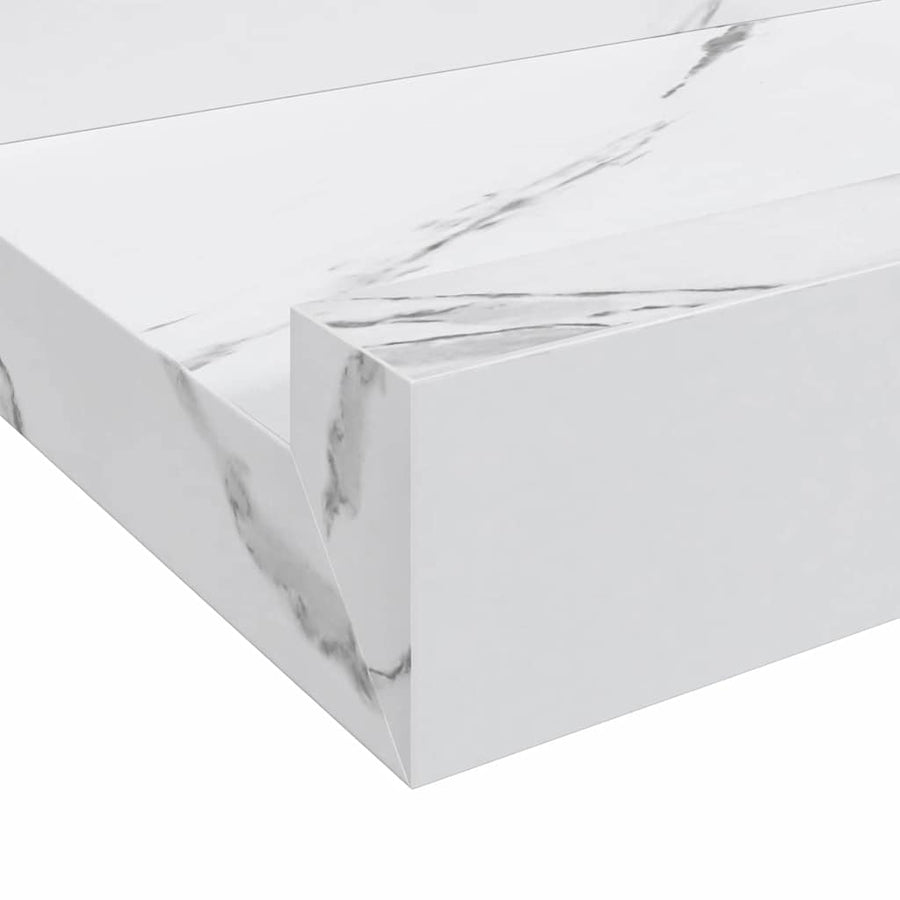 Wandplank 2 pcs Wit Marmer 100 x 9 x 3 cm Bewerkt hout