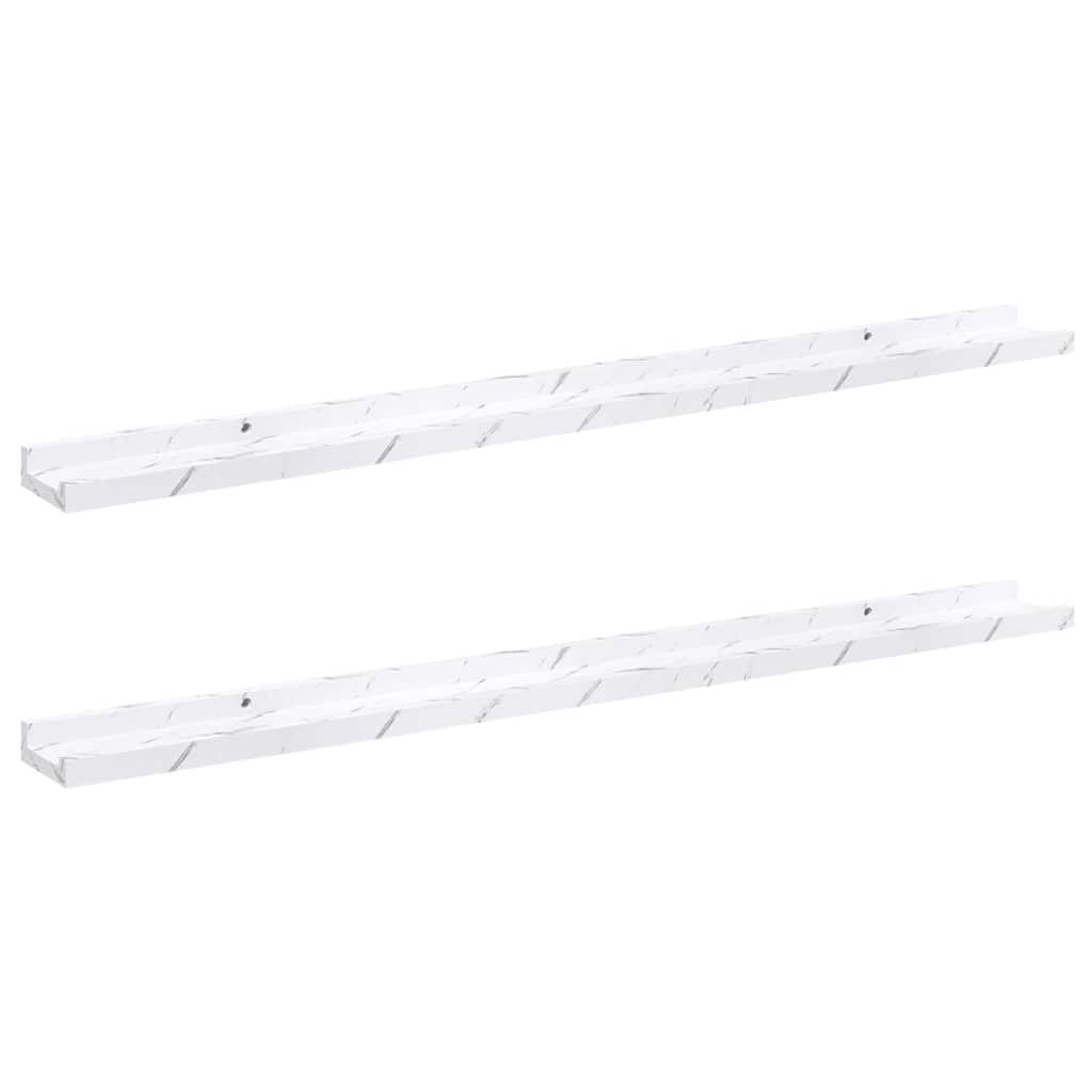 Wandplank 2 pcs Wit Marmer 100 x 9 x 3 cm Bewerkt hout