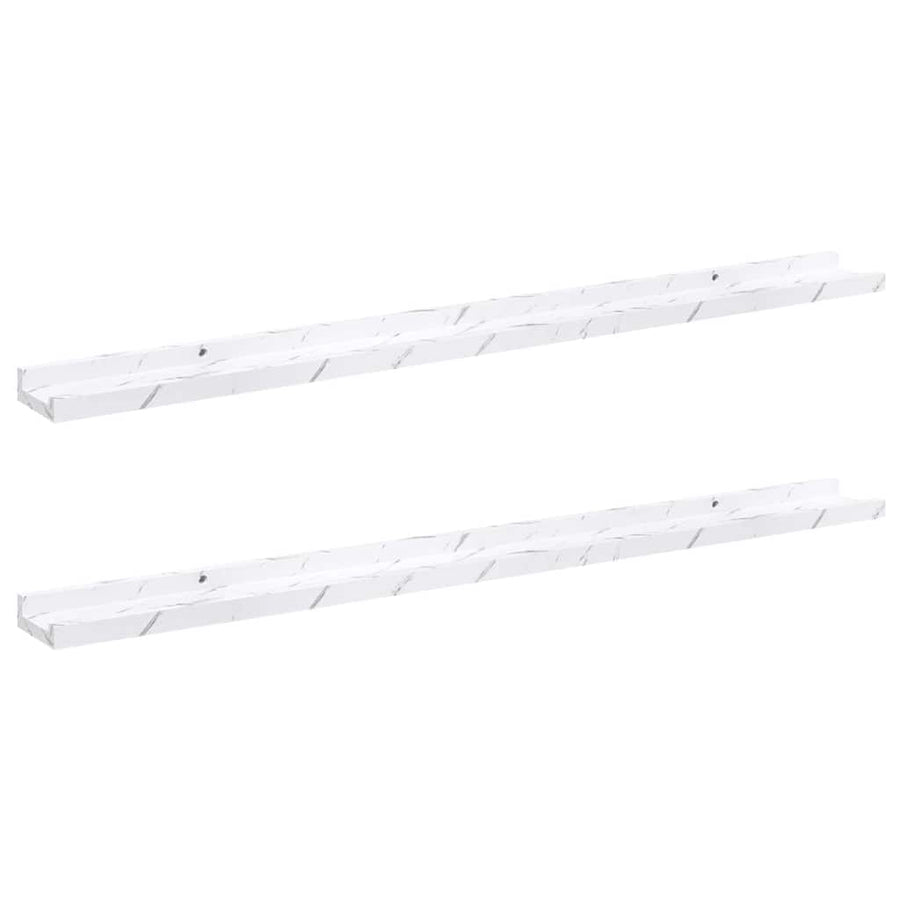 Wandplank 2 pcs Wit Marmer 100 x 9 x 3 cm Bewerkt hout