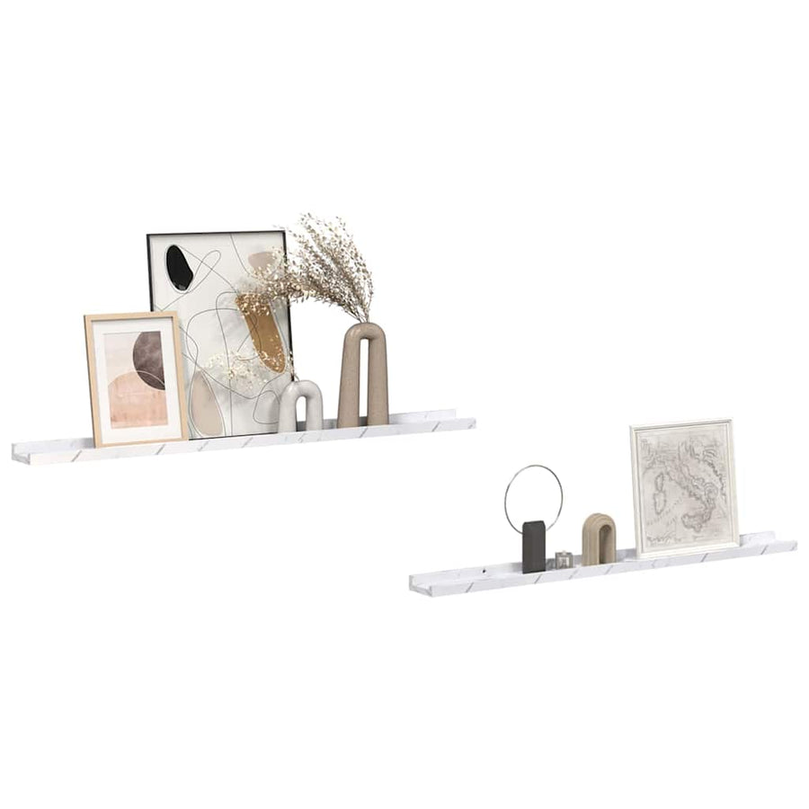 Wandplank 2 pcs Wit Marmer 100 x 9 x 3 cm Bewerkt hout