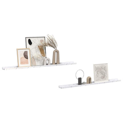 Wandplank 2 pcs Wit Marmer 115 x 9 x 3 cm Bewerkt hout