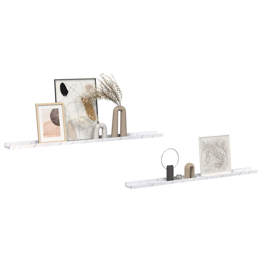 Wandplank 2 pcs Wit Marmer 115 x 9 x 3 cm Bewerkt hout