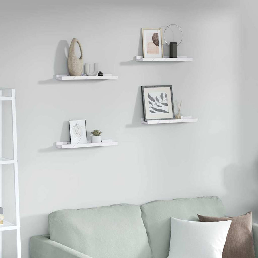 Wandplank met plank 4 pcs Wit Marmer 40 x 9 x 3 cm Bewerkt hout