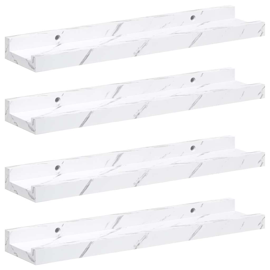 Wandplank met plank 4 pcs Wit Marmer 40 x 9 x 3 cm Bewerkt hout