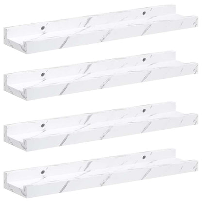 Wandplank met plank 4 pcs Wit Marmer 40 x 9 x 3 cm Bewerkt hout