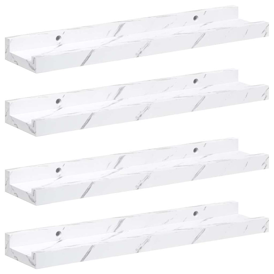 Wandplank met plank 4 pcs Wit Marmer 40 x 9 x 3 cm Bewerkt hout