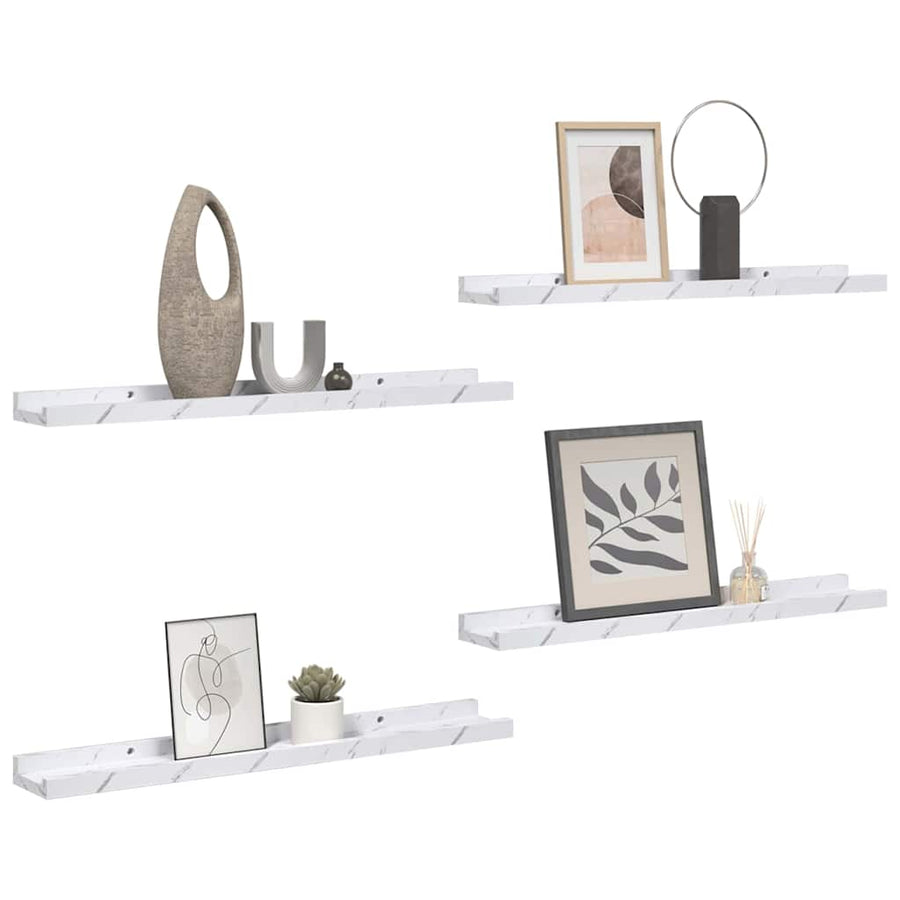 Wandplank met plank 4 pcs Wit Marmer 40 x 9 x 3 cm Bewerkt hout