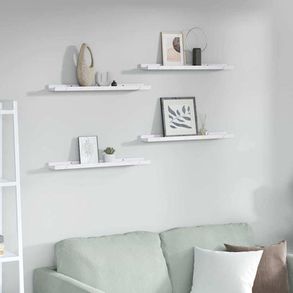 Wandplank met plank 4 pcs Wit Marmer 60 x 9 x 3 cm Bewerkt hout