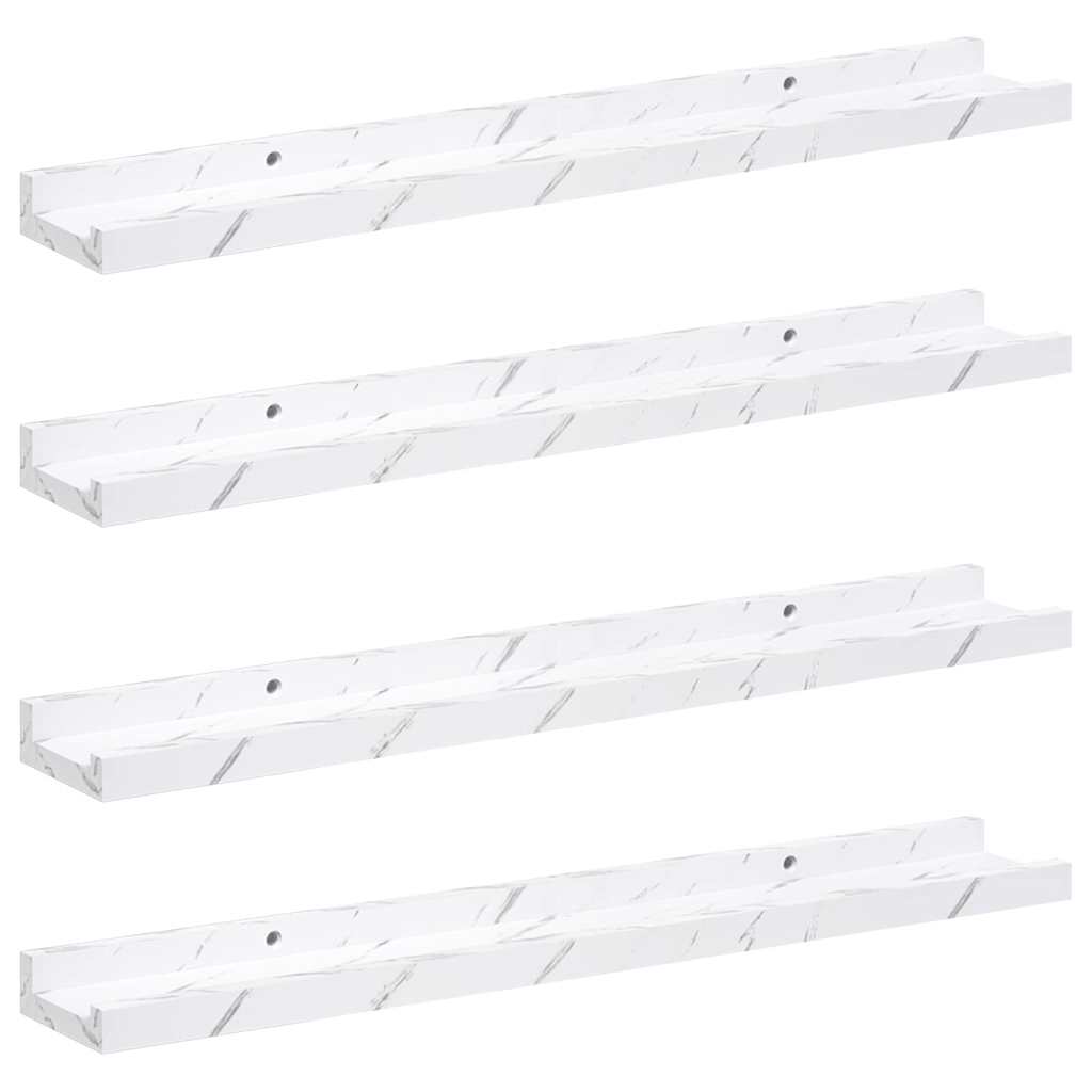Wandplank met plank 4 pcs Wit Marmer 60 x 9 x 3 cm Bewerkt hout