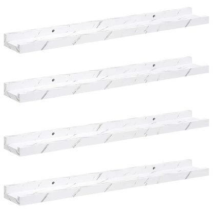 Wandplank met plank 4 pcs Wit Marmer 60 x 9 x 3 cm Bewerkt hout