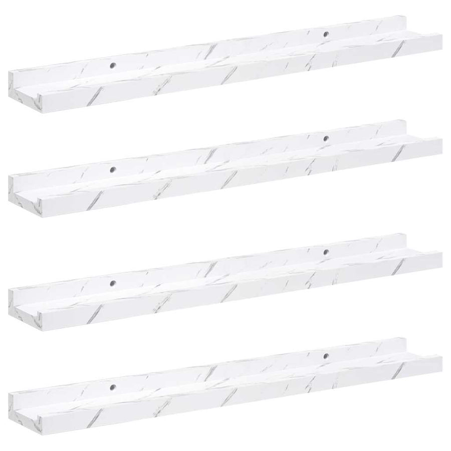 Wandplank met plank 4 pcs Wit Marmer 60 x 9 x 3 cm Bewerkt hout