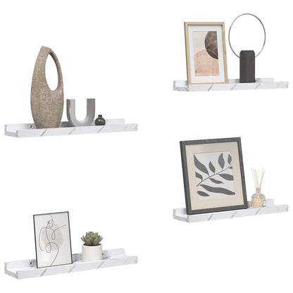Wandplank met plank 4 pcs Wit Marmer 60 x 9 x 3 cm Bewerkt hout