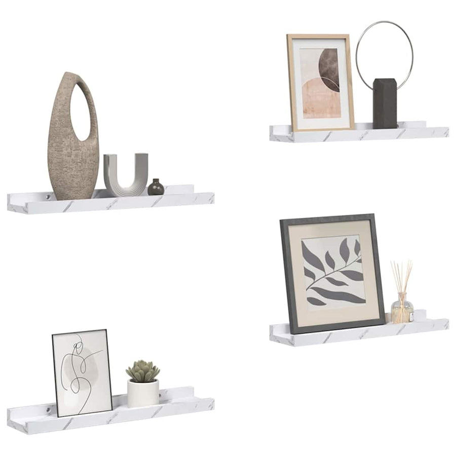 Wandplank met plank 4 pcs Wit Marmer 60 x 9 x 3 cm Bewerkt hout