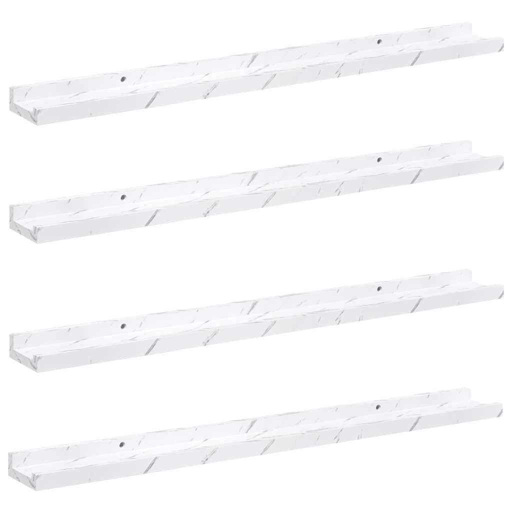 Wandplank met plank 4 pcs Wit Marmer 80 x 9 x 3 cm Bewerkt hout