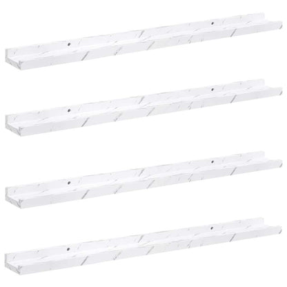 Wandplank met plank 4 pcs Wit Marmer 80 x 9 x 3 cm Bewerkt hout