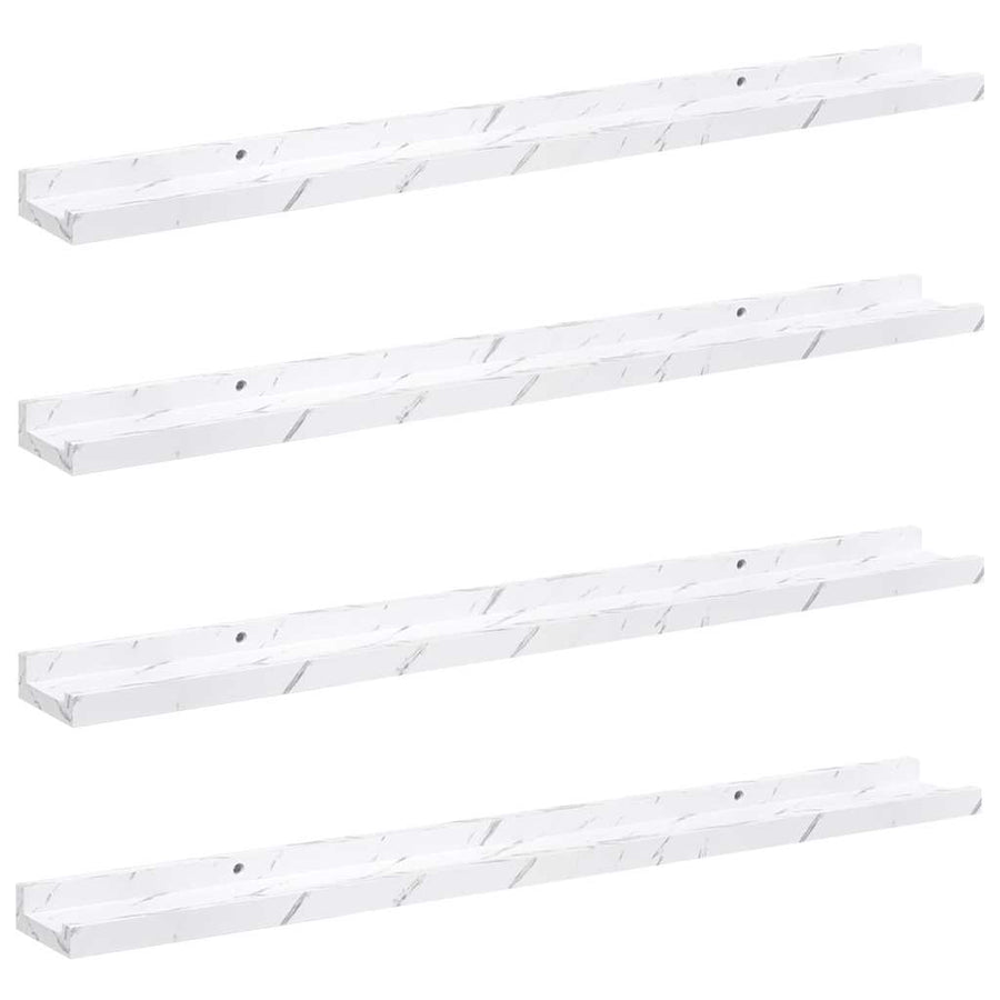 Wandplank met plank 4 pcs Wit Marmer 80 x 9 x 3 cm Bewerkt hout