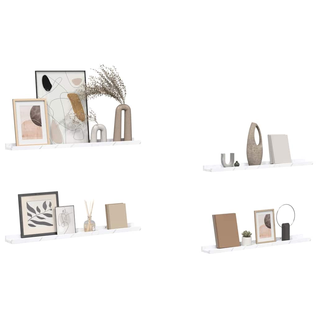 Wandplank met plank 4 pcs Wit Marmer 80 x 9 x 3 cm Bewerkt hout