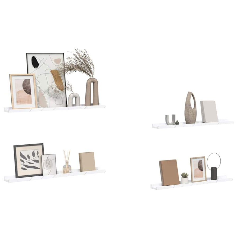 Wandplank met plank 4 pcs Wit Marmer 80 x 9 x 3 cm Bewerkt hout