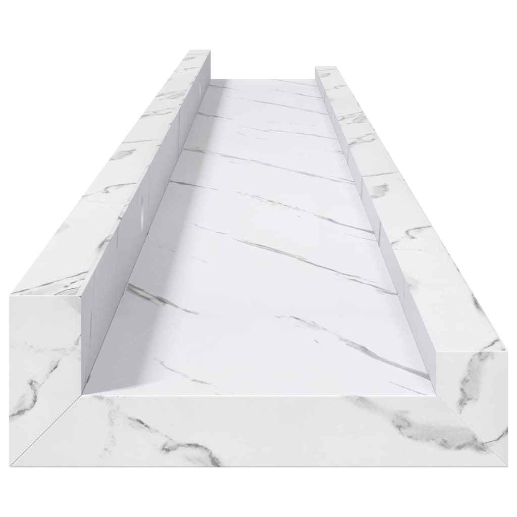 Wandplank met plank 4 pcs Wit Marmer 80 x 9 x 3 cm Bewerkt hout