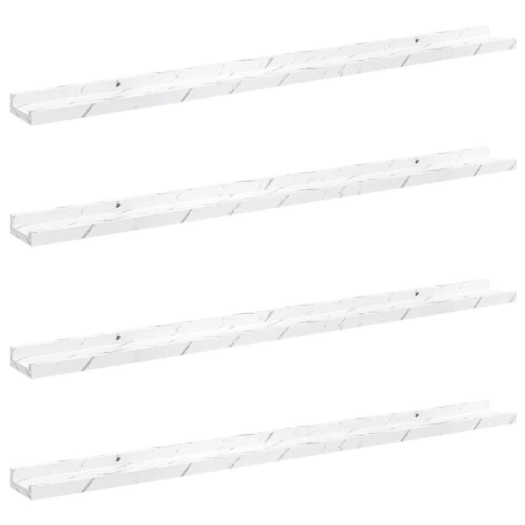 Wandplank 4 pcs Wit Marmer 100 x 9 x 3 cm Bewerkt hout