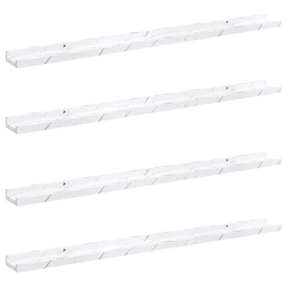 Wandplank 4 pcs Wit Marmer 100 x 9 x 3 cm Bewerkt hout
