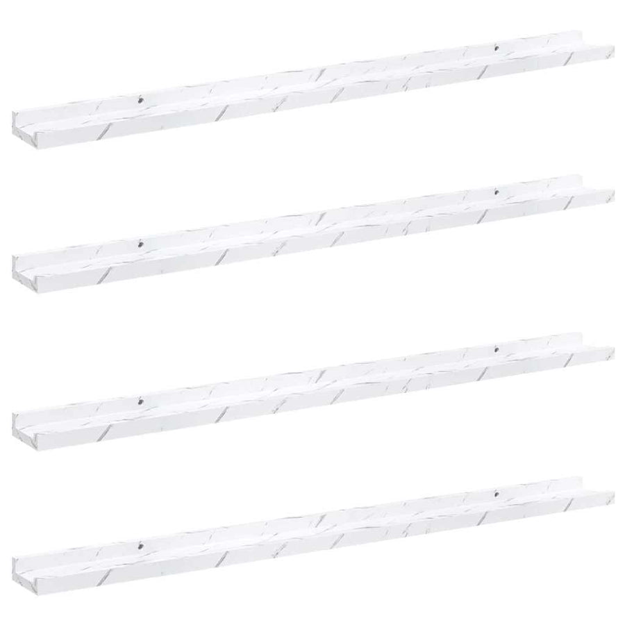 Wandplank 4 pcs Wit Marmer 100 x 9 x 3 cm Bewerkt hout
