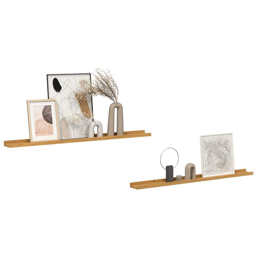 Wandplank met plank 2 pcs Beige 100 x 9 x 3 cm Bewerkt hout